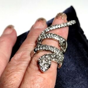 CRYSTAL Snake Silver Tone Stretch Ring NWT